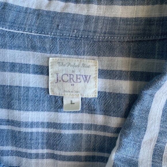 J. Crew The Perfect Shirt Cotton Button Down Sz L Blue & White Striped 118C - Picture 6 of 8
